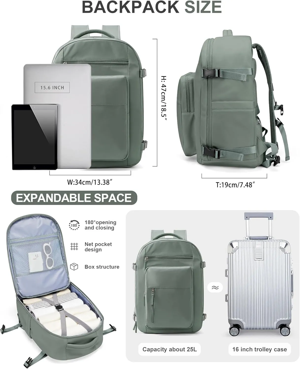 simple Travel Backpack For Women Men Carry On Backpack For Airplanes Personal Item Travel Bag Travel Essentials Lightweight Casual Daypack Luggage Backpack(Green)