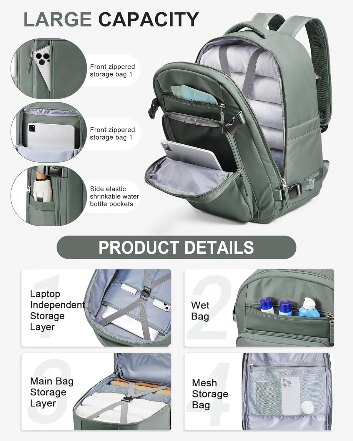 simple Travel Backpack For Women Men Carry On Backpack For Airplanes Personal Item Travel Bag Travel Essentials Lightweight Casual Daypack Luggage Backpack(Green)