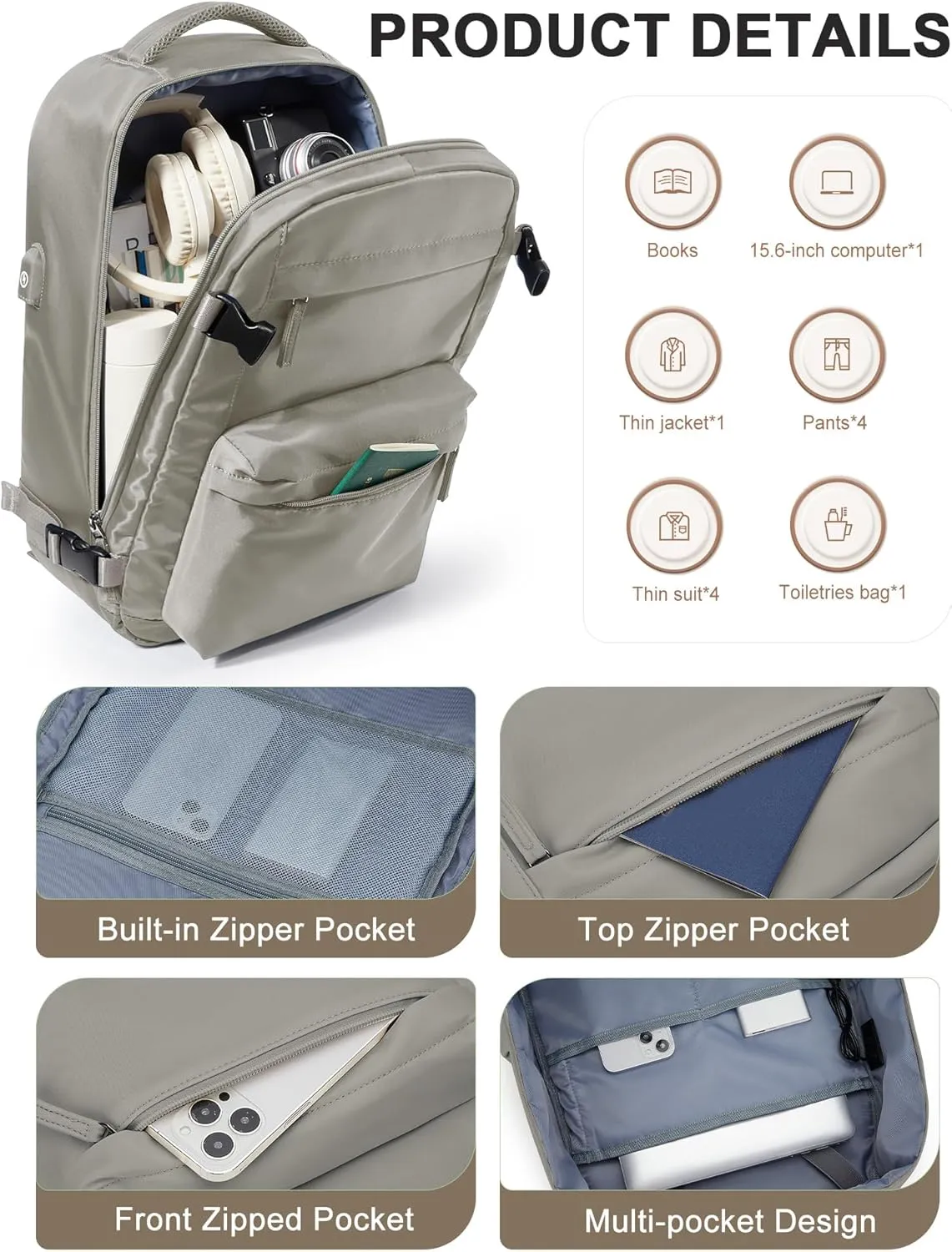 Simple Travel Backpack For Women Men,Carry on Backpack for Traveling on Airplane,Mochila de Viaje,Frontier Airlines Personal Item Travel Bag,Waterproof Luggage Backpack with USB Charging Port(Gray)