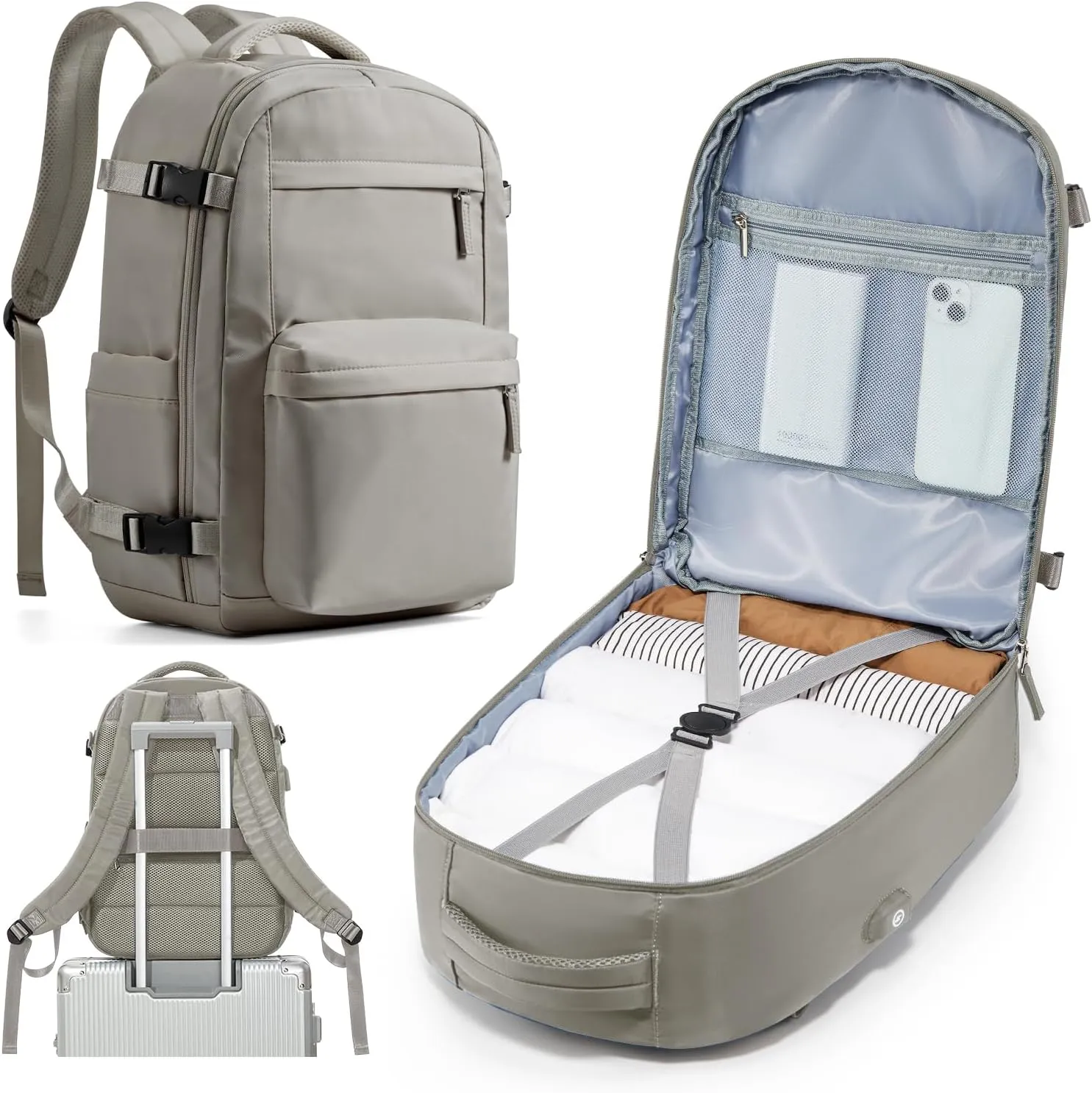 Simple Travel Backpack For Women Men,Carry on Backpack for Traveling on Airplane,Mochila de Viaje,Frontier Airlines Personal Item Travel Bag,Waterproof Luggage Backpack with USB Charging Port(Gray)