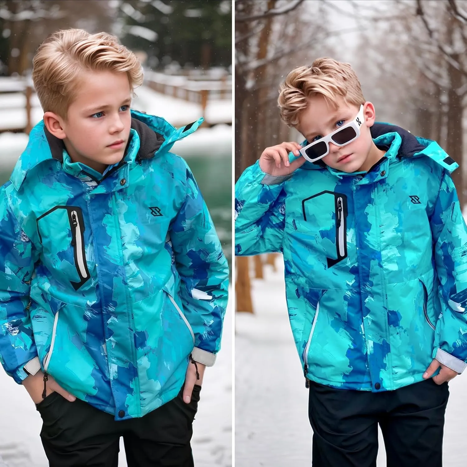 Simplee kids Boy Winter Coat Waterproof Ski Jacket Fleece Hooded Snow Warm Padded Raincoats
