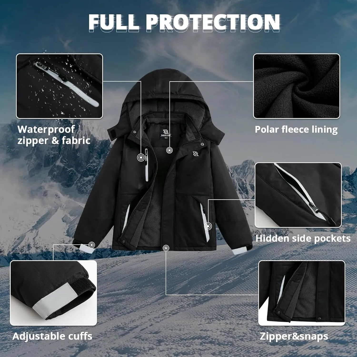 Simplee kids Boy Winter Coat Waterproof Ski Jacket Fleece Hooded Snow Warm Padded Raincoats