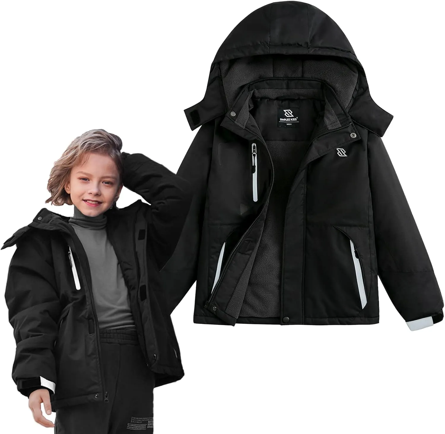 Simplee kids Boy Winter Coat Waterproof Ski Jacket Fleece Hooded Snow Warm Padded Raincoats