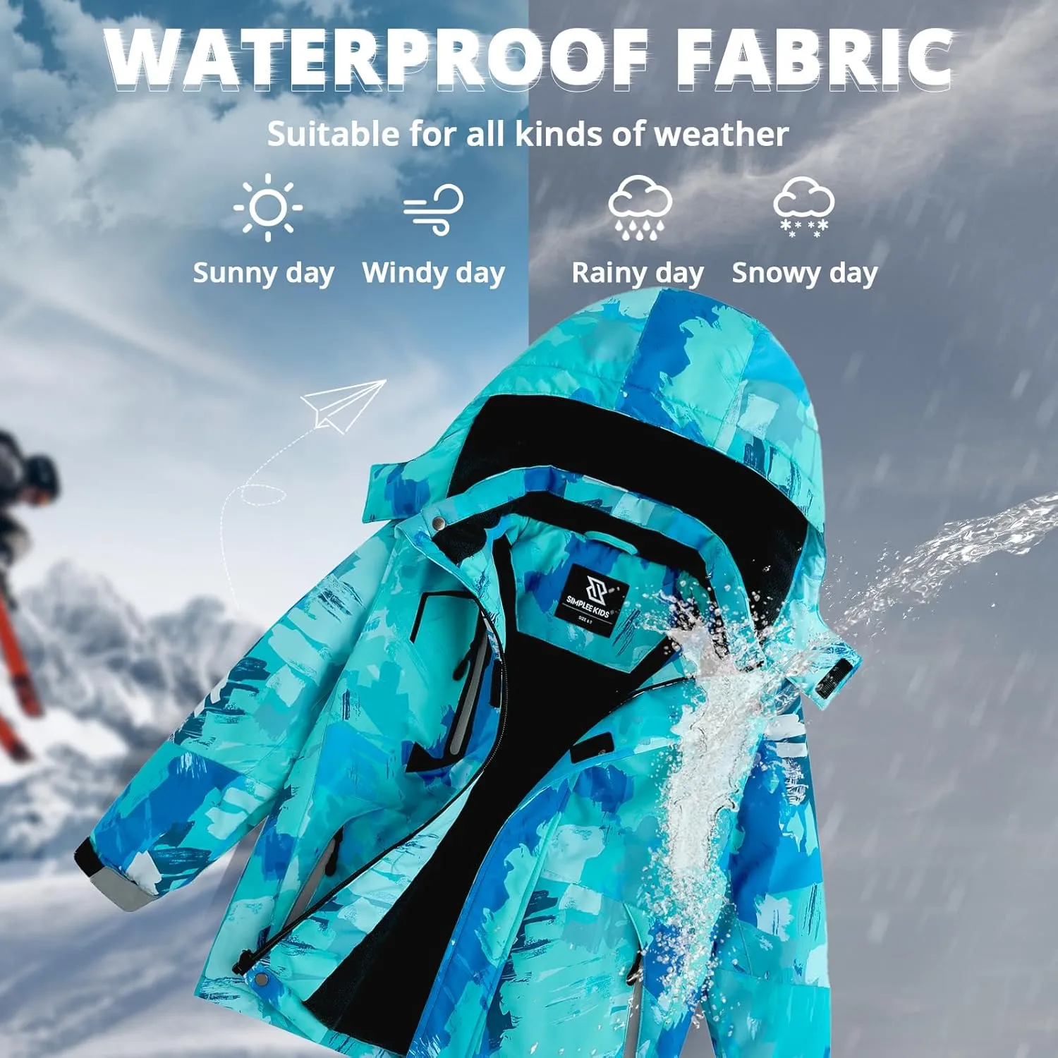 Simplee kids Boy Winter Coat Waterproof Ski Jacket Fleece Hooded Snow Warm Padded Raincoats