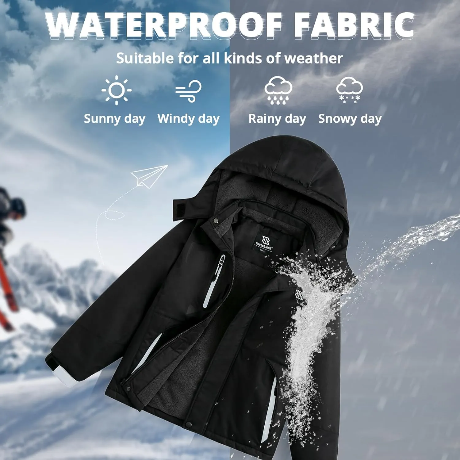 Simplee kids Boy Winter Coat Waterproof Ski Jacket Fleece Hooded Snow Warm Padded Raincoats