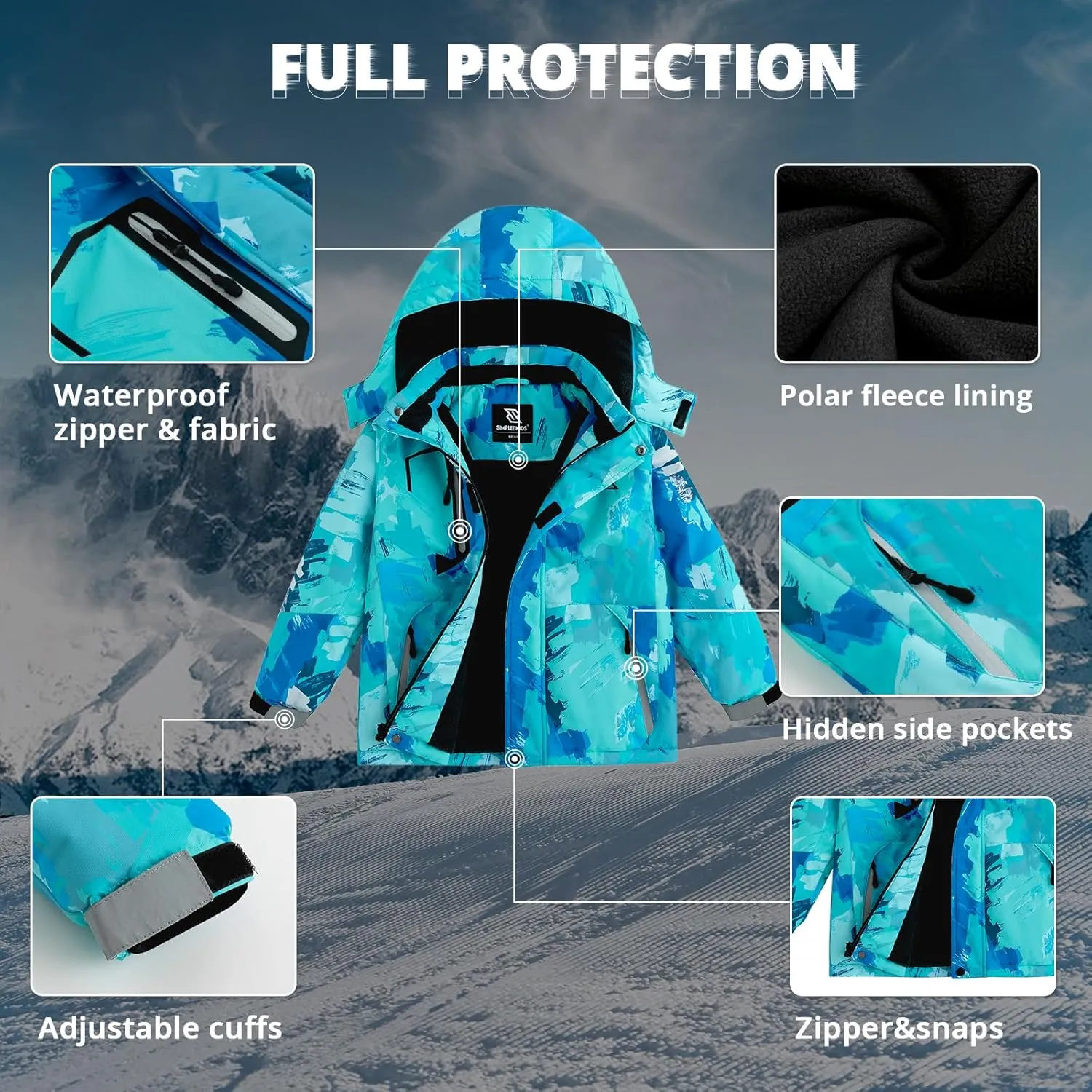 Simplee kids Boy Winter Coat Waterproof Ski Jacket Fleece Hooded Snow Warm Padded Raincoats
