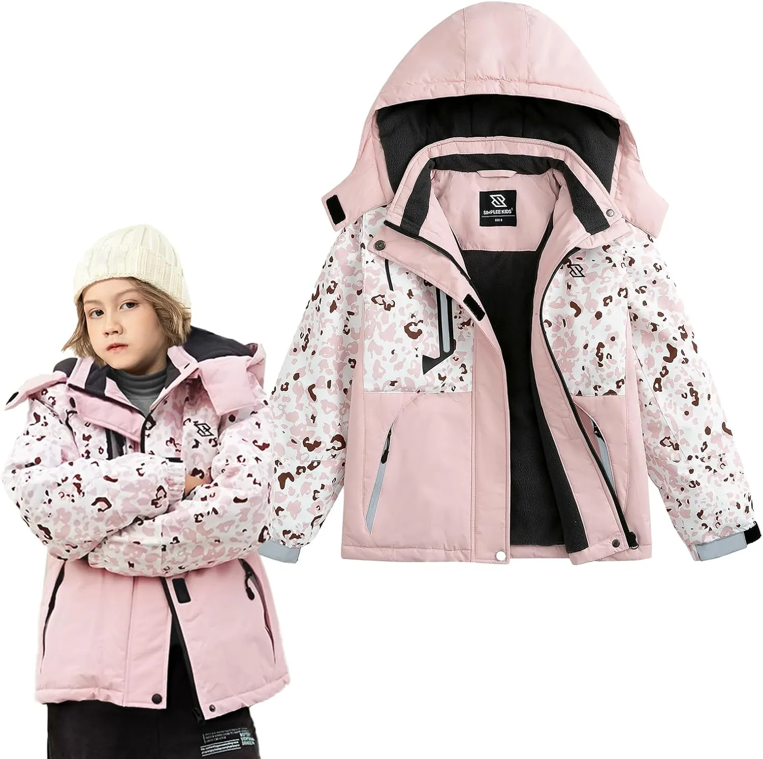 Simplee kids Girls Waterproof Ski Snow Jacket Fleece Colorful Winter Coat Warm Hooded