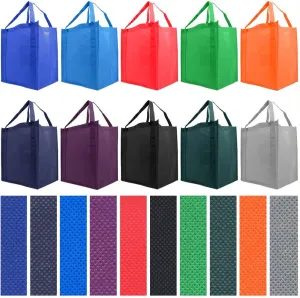 Simply Green Solutions - Reusable Grocery Bags, Wide Tote Bags with 20-Inch Reinforced Handle, Shopping Bags for Groceries, Reusable Gift Bags with Handles, 13 x 15 x 10, 10 Color Variety, Pack of 10