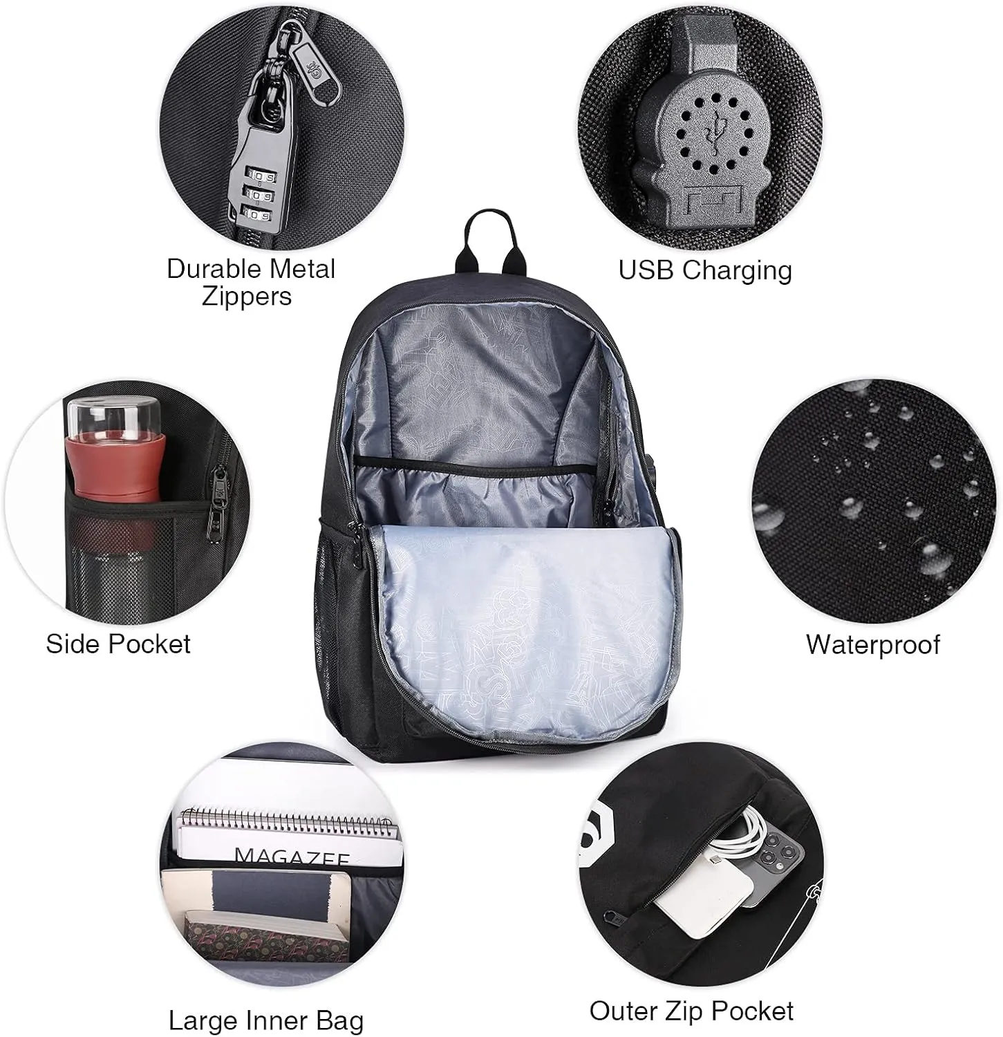 Skateboard Anime Luminous School Backpack with USB Charging Port, Anti Theft Lock, Sling Bag & Pencil Case for Teen Boys and Girls, College Bookbag Lightweight Laptop Bag, Black