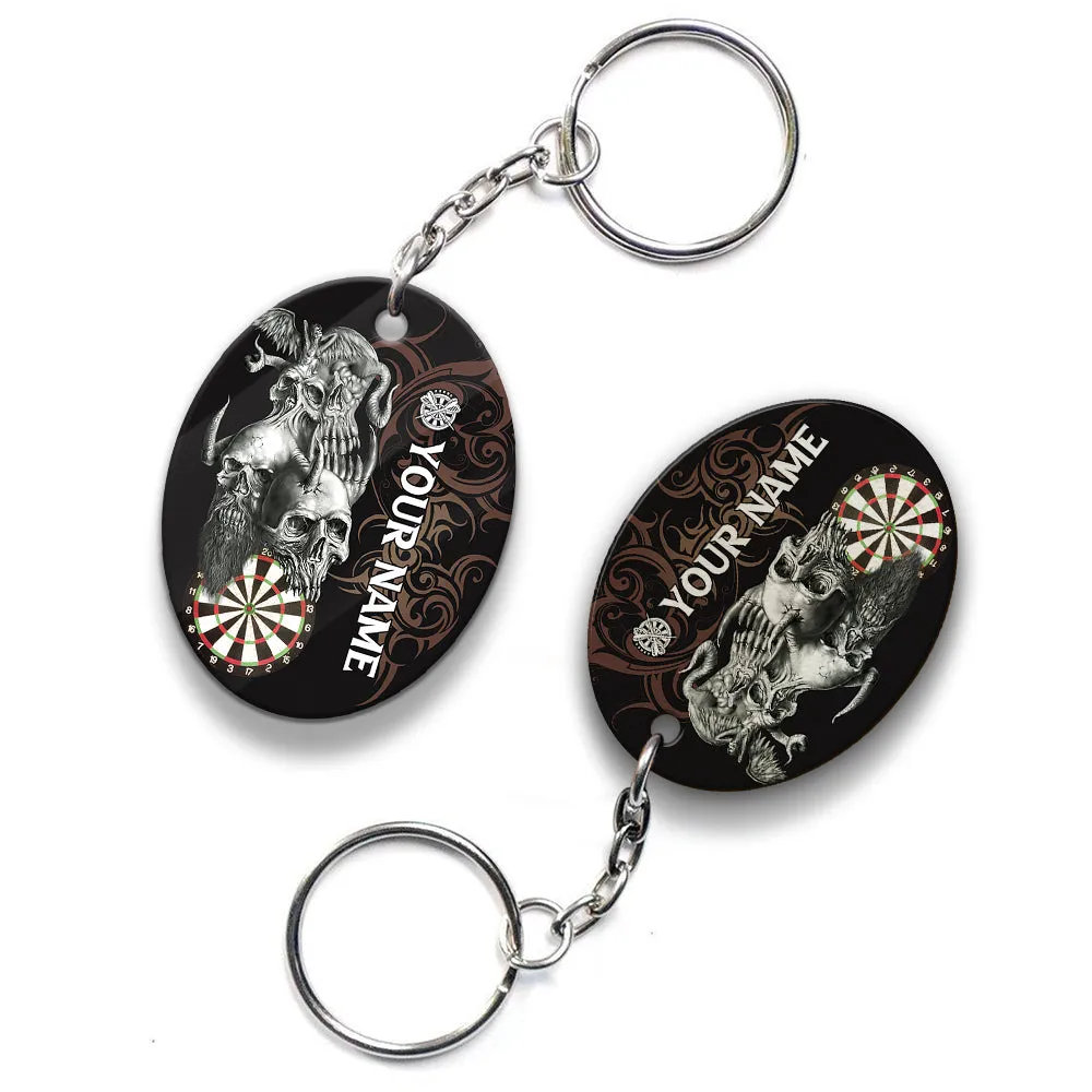 Skull Dartboard Personalized Name 3D Dragon And Darts Keychain For Dart Team Player