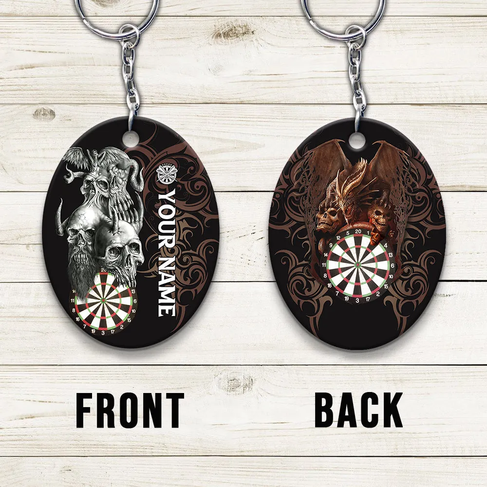 Skull Dartboard Personalized Name 3D Dragon And Darts Keychain For Dart Team Player