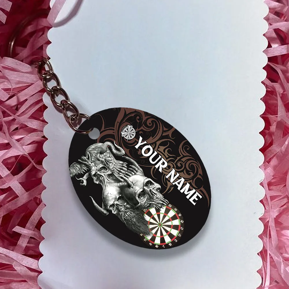 Skull Dartboard Personalized Name 3D Dragon And Darts Keychain For Dart Team Player
