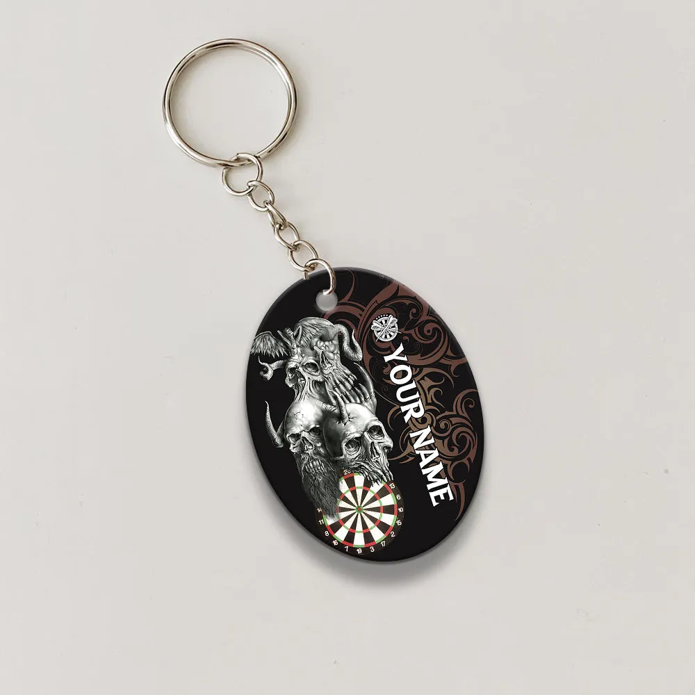 Skull Dartboard Personalized Name 3D Dragon And Darts Keychain For Dart Team Player