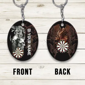 Skull Dartboard Personalized Name 3D Dragon And Darts Keychain For Dart Team Player