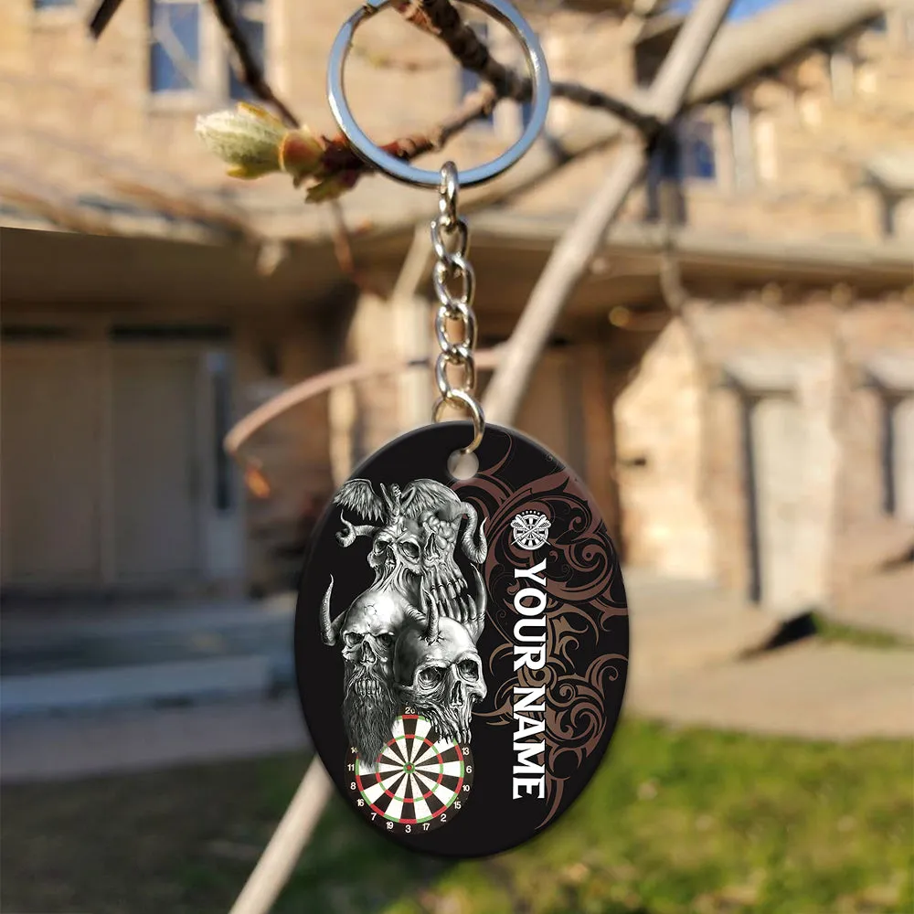 Skull Dartboard Personalized Name 3D Dragon And Darts Keychain For Dart Team Player