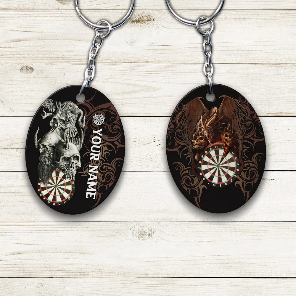 Skull Dartboard Personalized Name 3D Dragon And Darts Keychain For Dart Team Player
