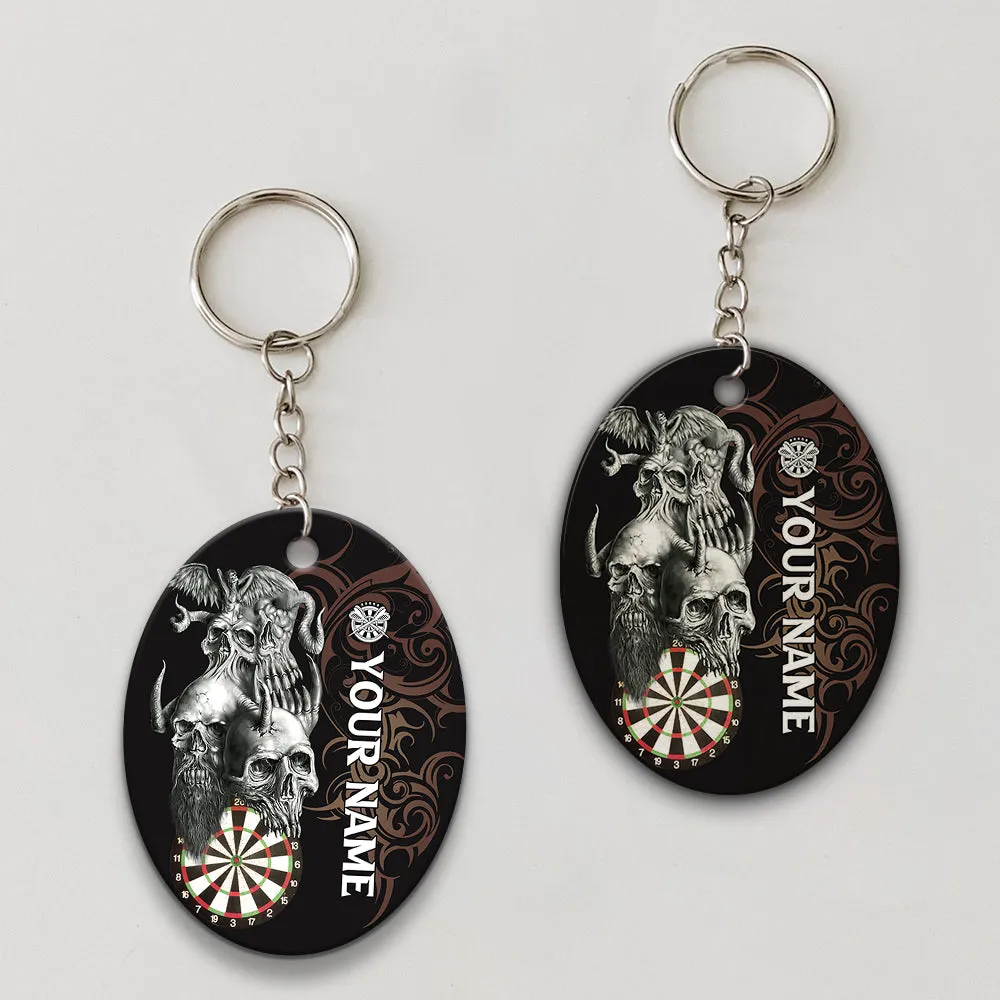 Skull Dartboard Personalized Name 3D Dragon And Darts Keychain For Dart Team Player