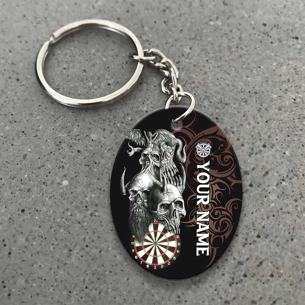Skull Dartboard Personalized Name 3D Dragon And Darts Keychain For Dart Team Player