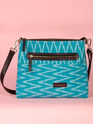 Sky Blue White Ikat Sling Bag - B1703