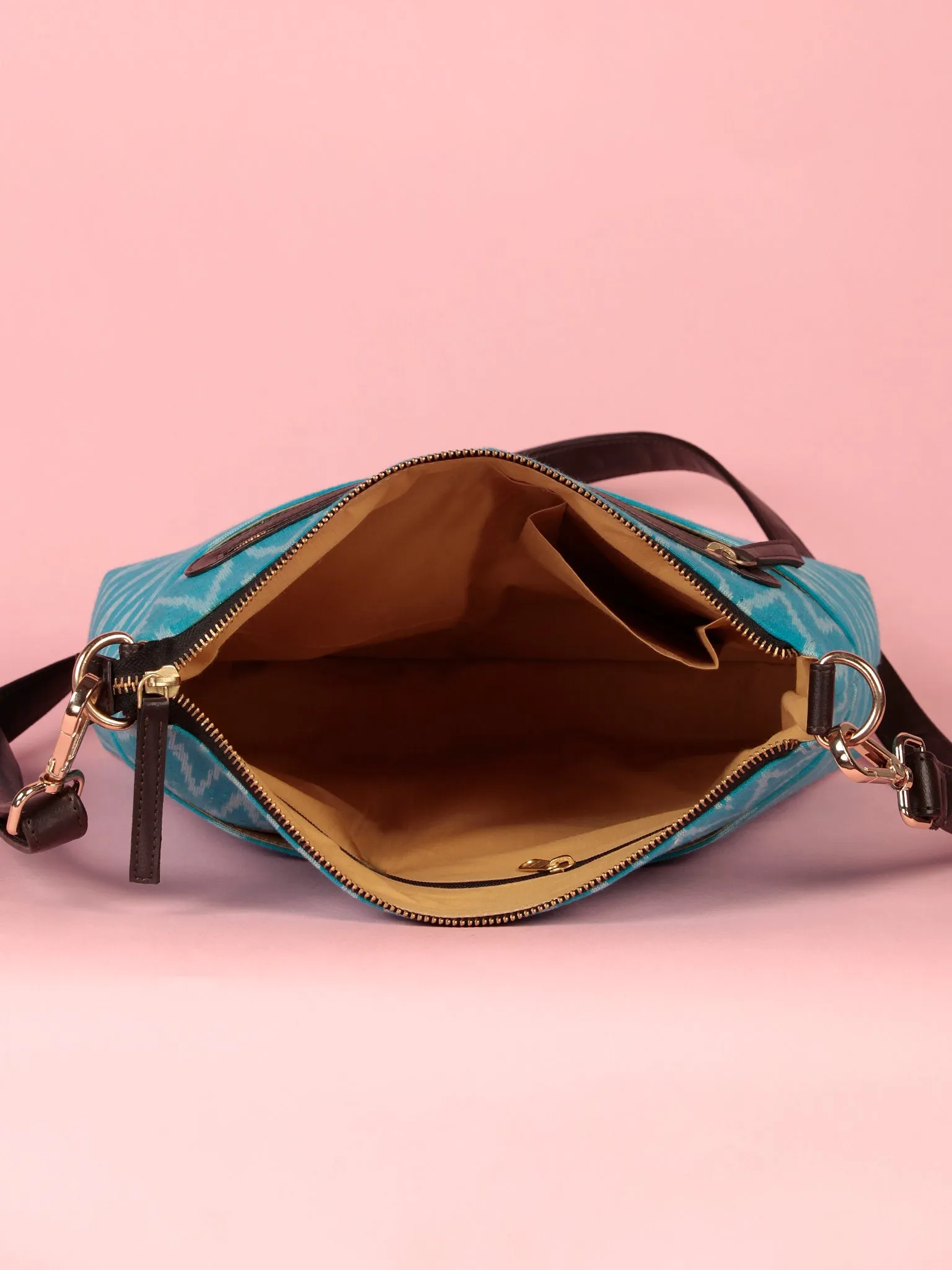 Sky Blue White Ikat Sling Bag - B1703