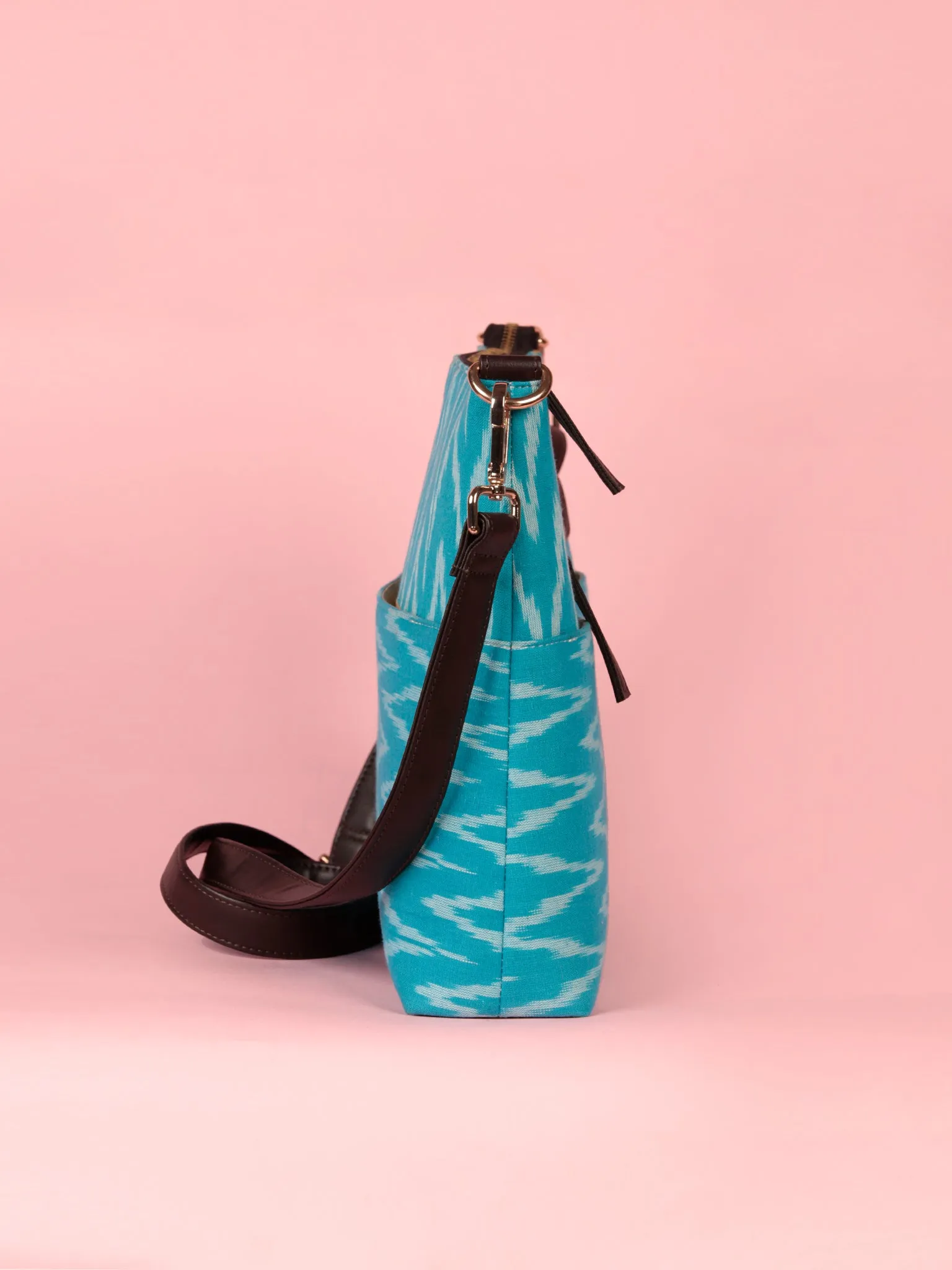 Sky Blue White Ikat Sling Bag - B1703