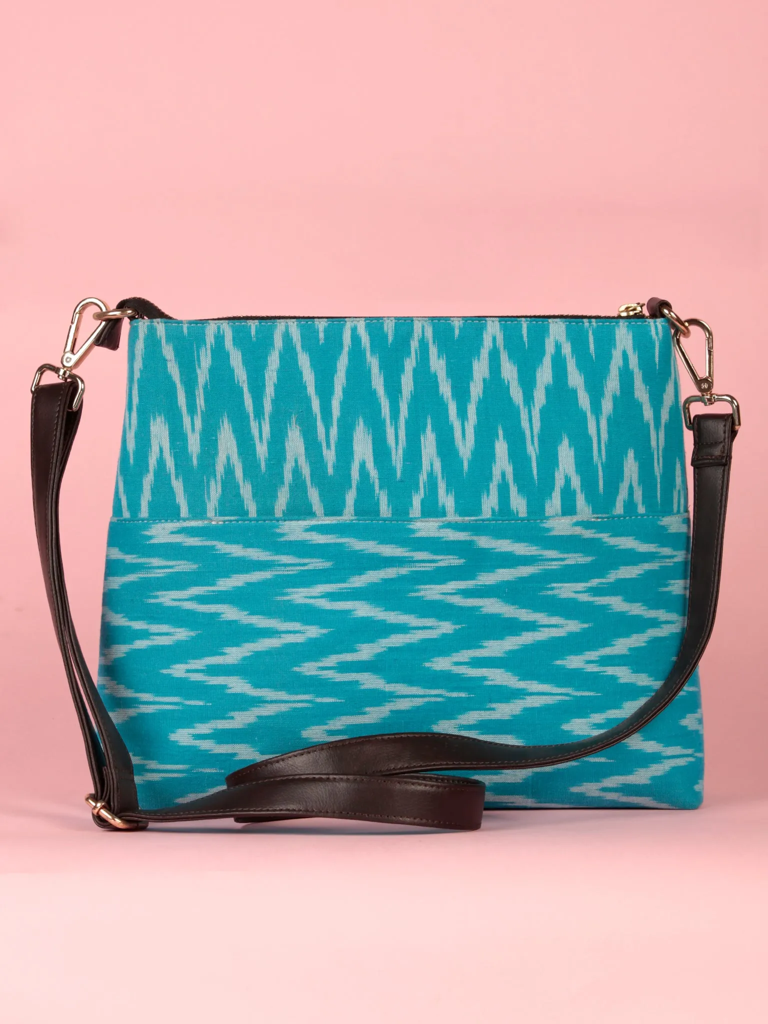 Sky Blue White Ikat Sling Bag - B1703