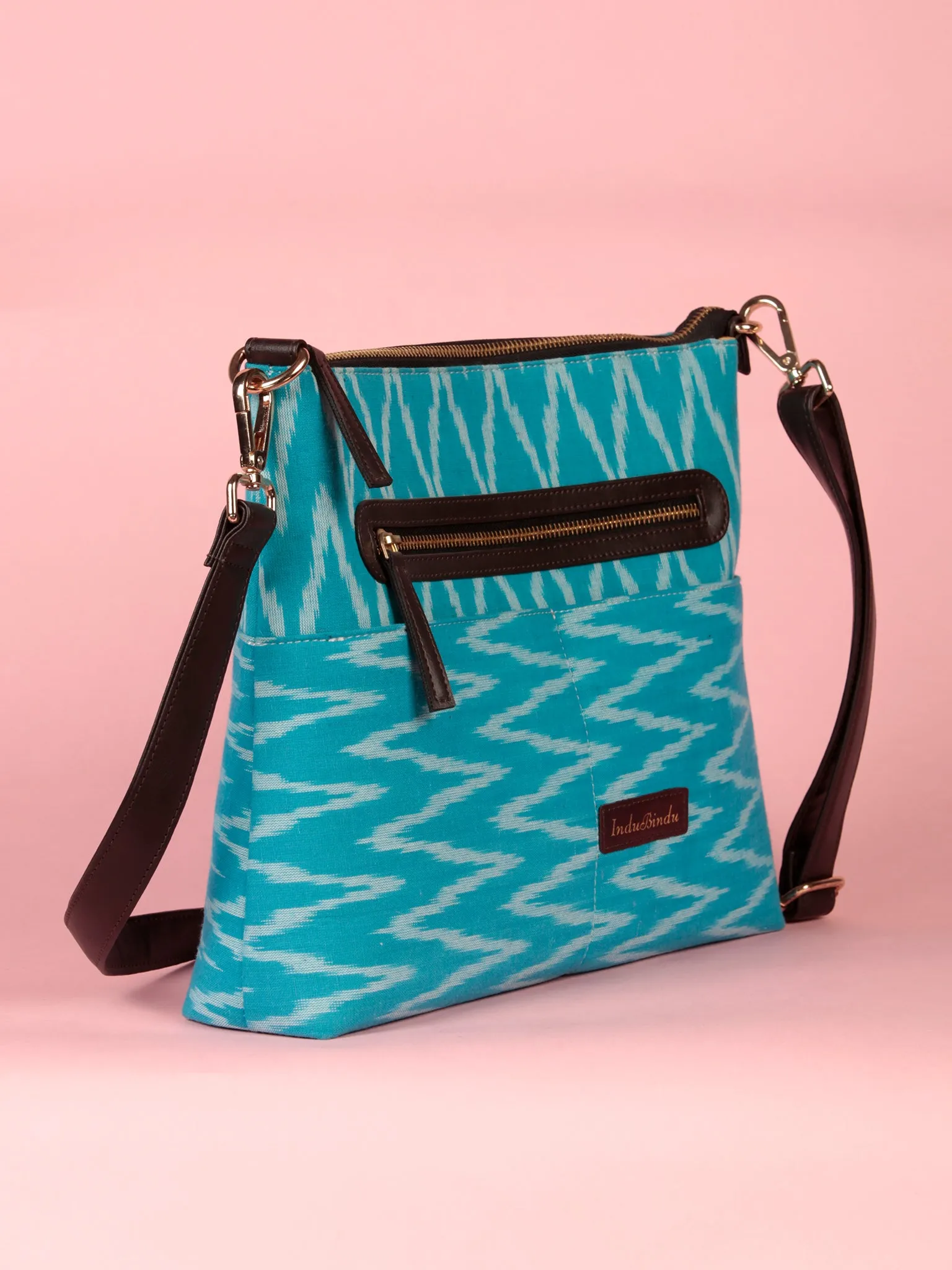 Sky Blue White Ikat Sling Bag - B1703