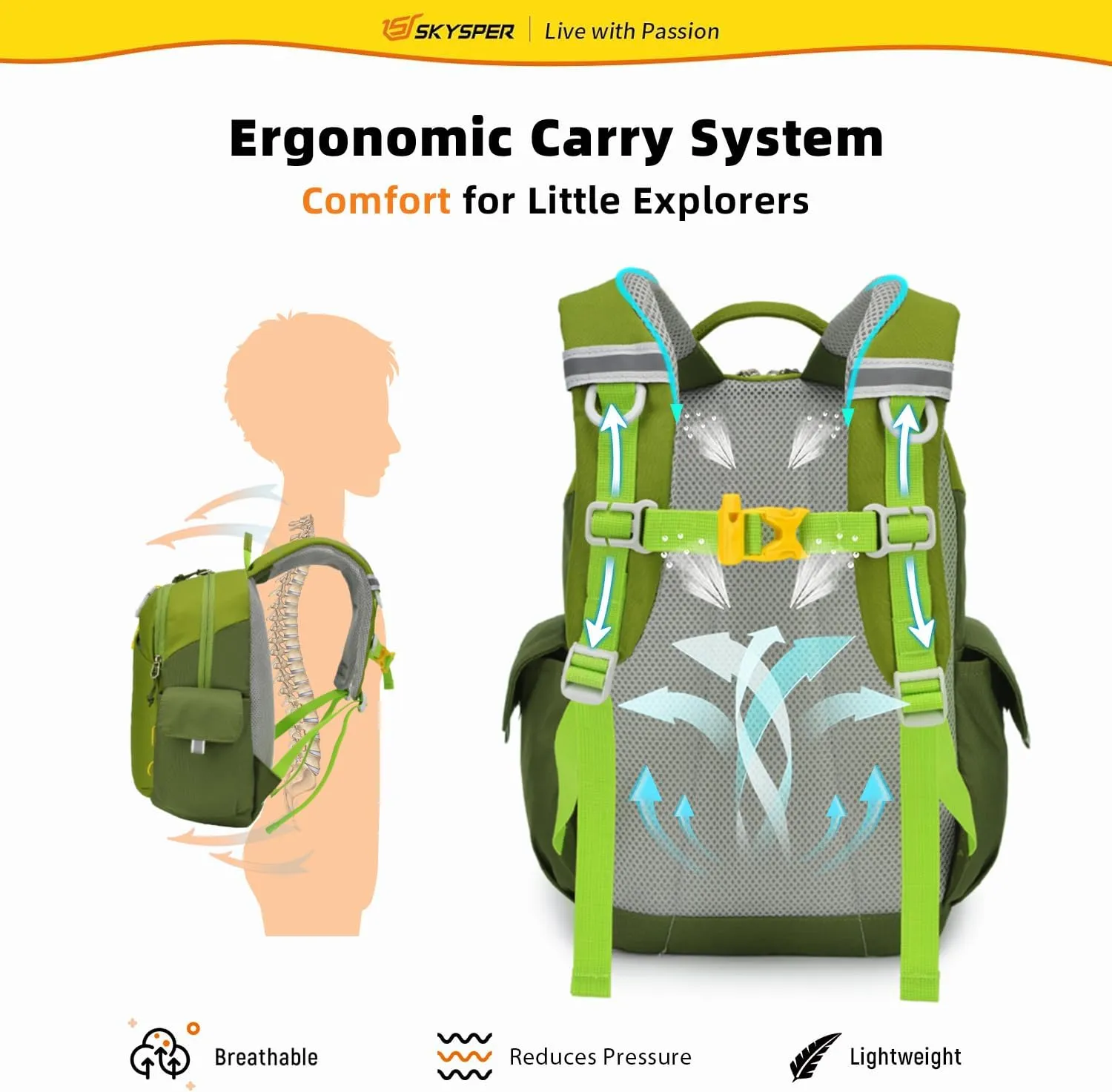 SKYSPER Kids Backpack 10L Toddler Backpack Travel Daypack for Preschool and Kindergarten(Green)
