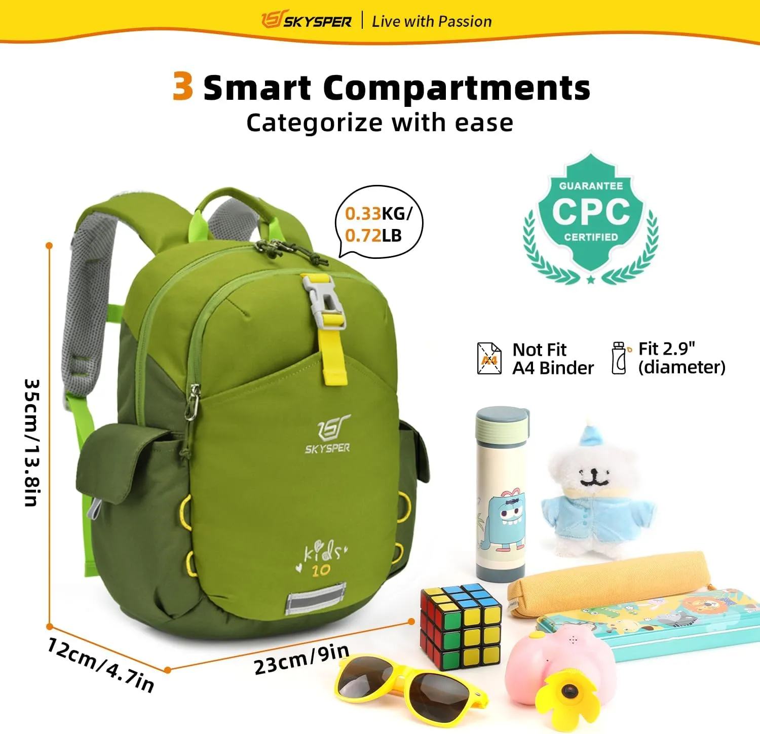 SKYSPER Kids Backpack 10L Toddler Backpack Travel Daypack for Preschool and Kindergarten(Green)