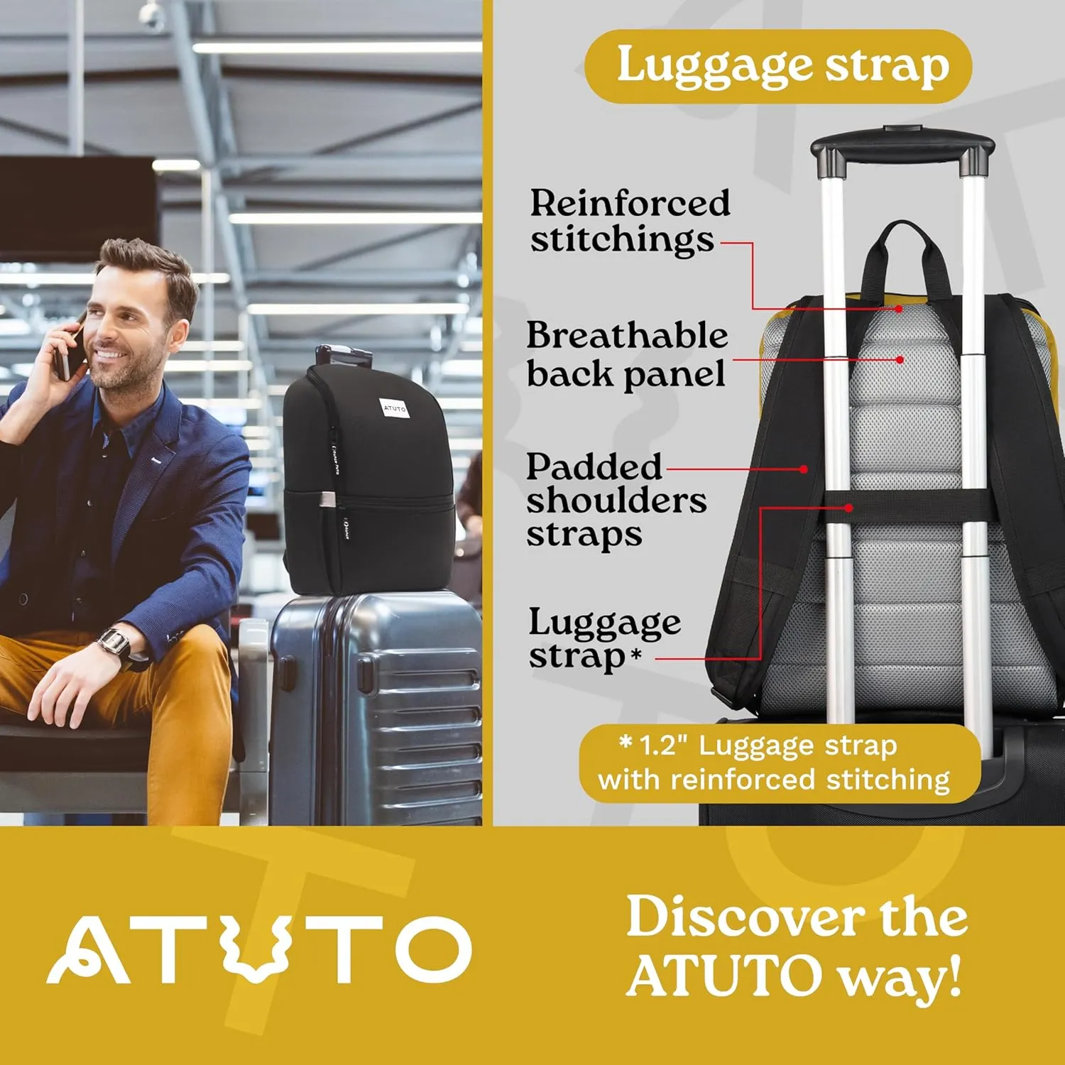 Slim Laptop Backpack for Men with 16 inch Laptop Compartment - Business Work Backpack for Men with Luggage Strap and Trolley Sleeve - Airflow Back, Fully Padded (Mustard)