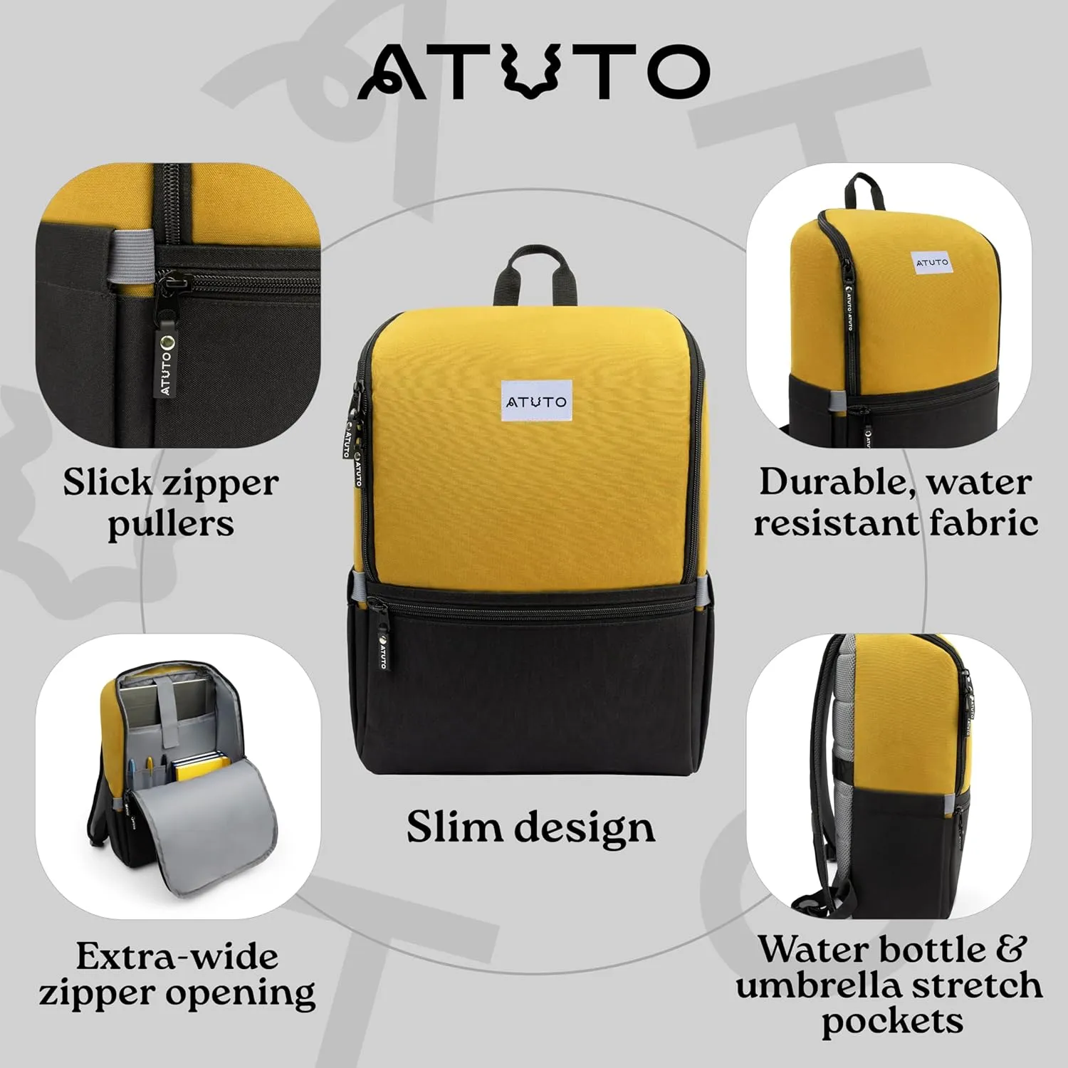 Slim Laptop Backpack for Men with 16 inch Laptop Compartment - Business Work Backpack for Men with Luggage Strap and Trolley Sleeve - Airflow Back, Fully Padded (Mustard)
