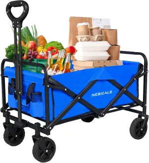 Small Collapsible Folding Blue Pull Wagon Carts Foldable,for Apartment,Grocery,Travel,Camping, Shopping & Outdoor, Lightweight & Portable (9 Colors to Choose)