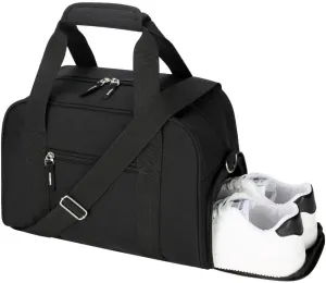 Small Gym Bag for Women & Men - 14 inch Mini Duffle Bag Weekender & Overnight with Shoe Compartment Travel, Sports, Workout, for Black