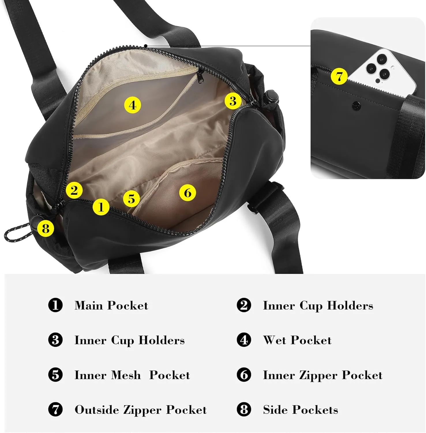 Small Gym Bag For Women Mini Gym Duffle Bag with Wet Compartment Waterproof Sports（Black Small）