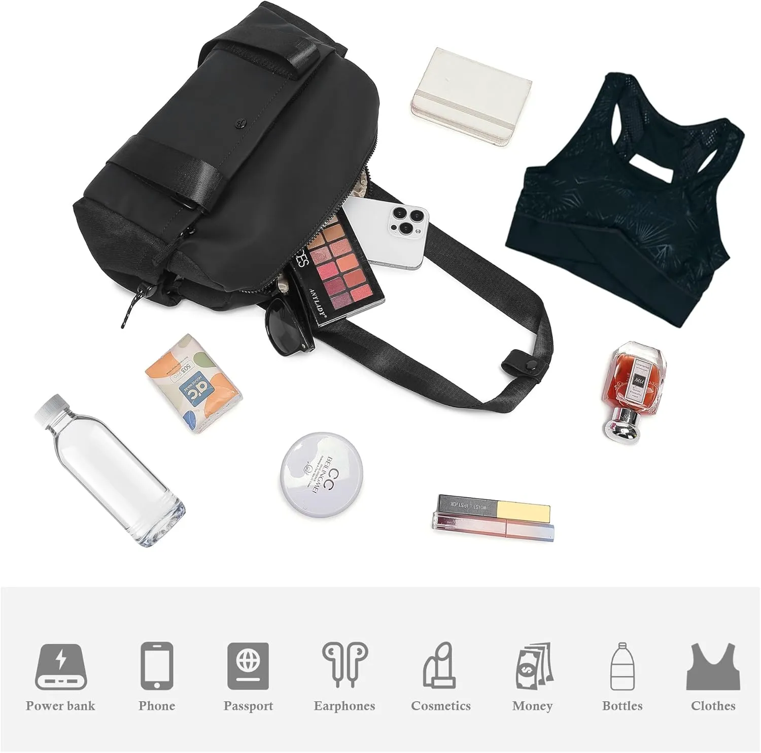 Small Gym Bag For Women Mini Gym Duffle Bag with Wet Compartment Waterproof Sports（Black Small）