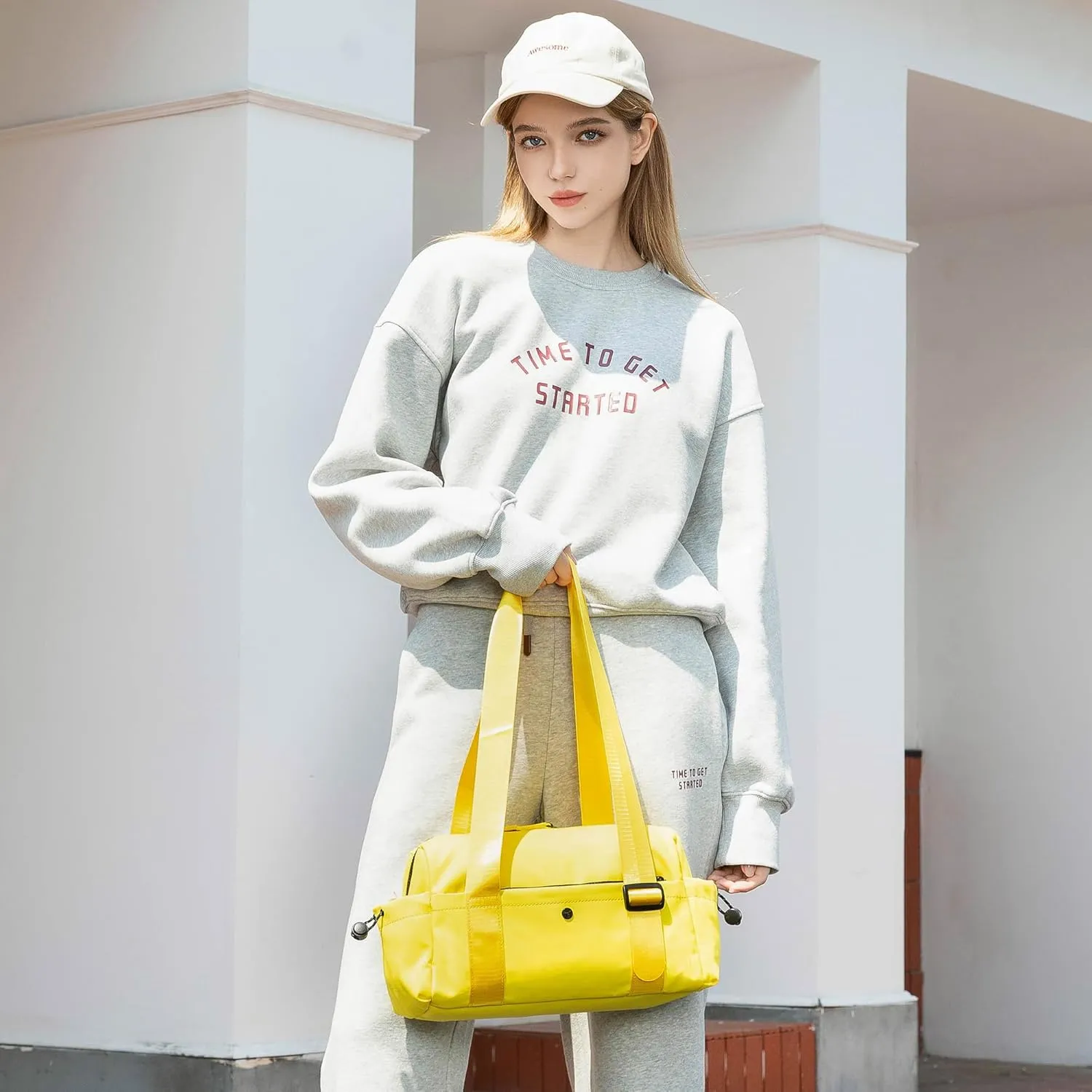 Small Gym Bag For Women Mini Gym Duffle Bag with Wet Compartment Waterproof Sports（Lemon Yellow Small）