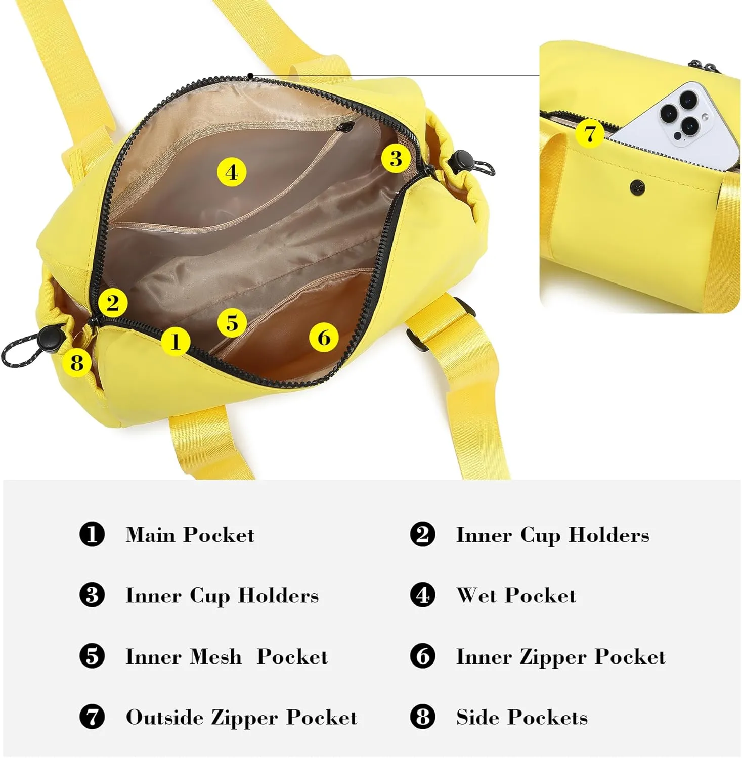 Small Gym Bag For Women Mini Gym Duffle Bag with Wet Compartment Waterproof Sports（Lemon Yellow Small）