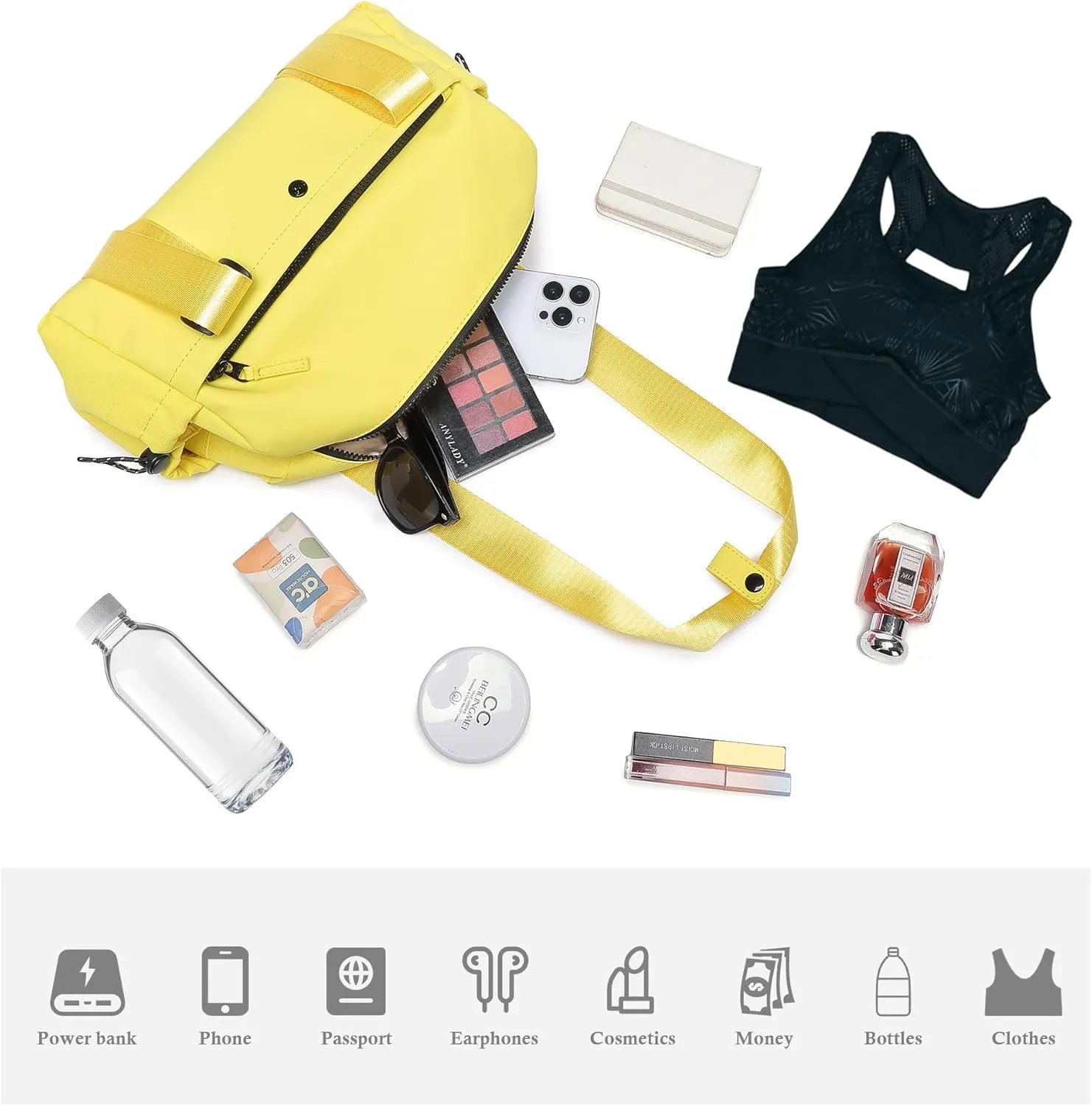 Small Gym Bag For Women Mini Gym Duffle Bag with Wet Compartment Waterproof Sports（Lemon Yellow Small）