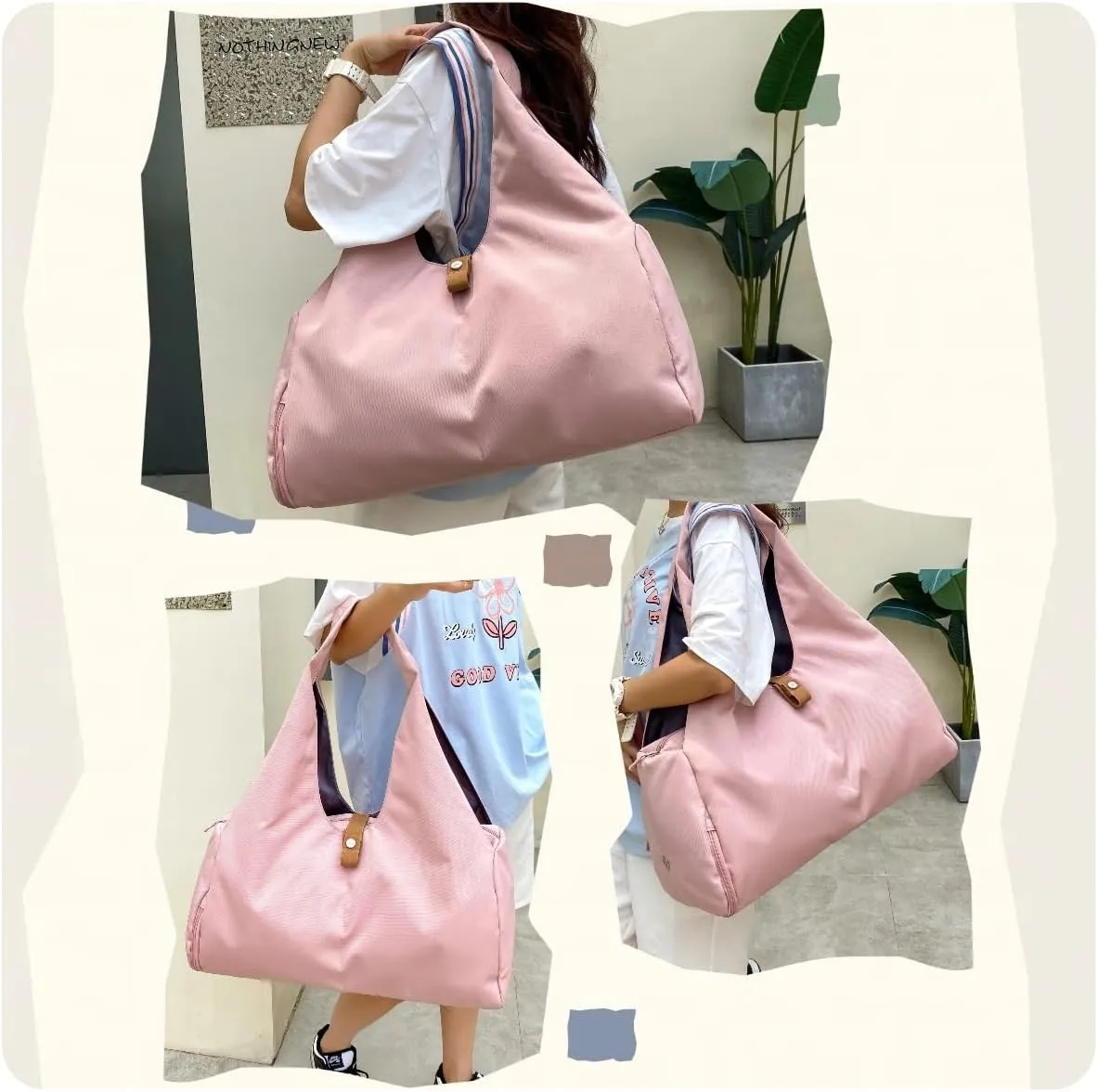 Small Gym Bag for Women with Shoe Compartment & Wet Pocket Sports Travel Duffel Bag,Yoga Gym Totes With Mat Holder,Waterproof Carry On Weekender Overnight Bag (Pink)