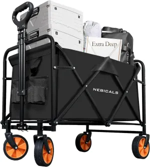 Small Tall Collapsible Folding Black Pull Wagon Carts Foldable,for Apartment,Grocery,Travel,Camping, Shopping & Outdoor, Lightweight & Portable (9 Colors to Choose)