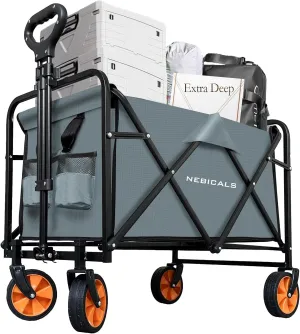Small Tall Collapsible Folding Grey Pull Wagon Carts Foldable,for Apartment,Grocery,Travel,Camping, Shopping & Outdoor, Lightweight & Portable (9 Colors to Choose)