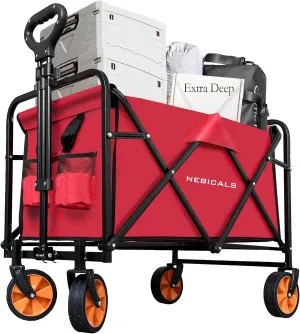 Small Tall Collapsible Folding Red Pull Wagon Carts Foldable,for Apartment,Grocery,Travel,Camping, Shopping & Outdoor, Lightweight & Portable (9 Colors to Choose)