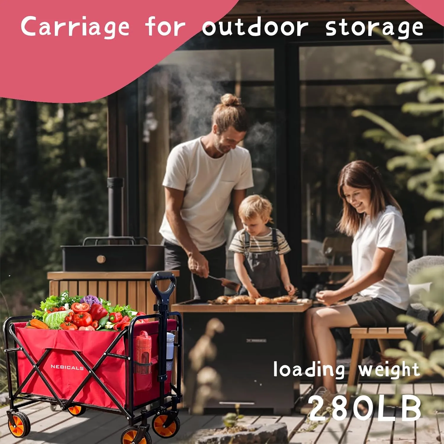 Small Tall Wagon Carts Collapsible/Folding/Foldable/for Apartment/Grocery/Travel/Camping/Shopping/Outdoor/Lightweight & Portable