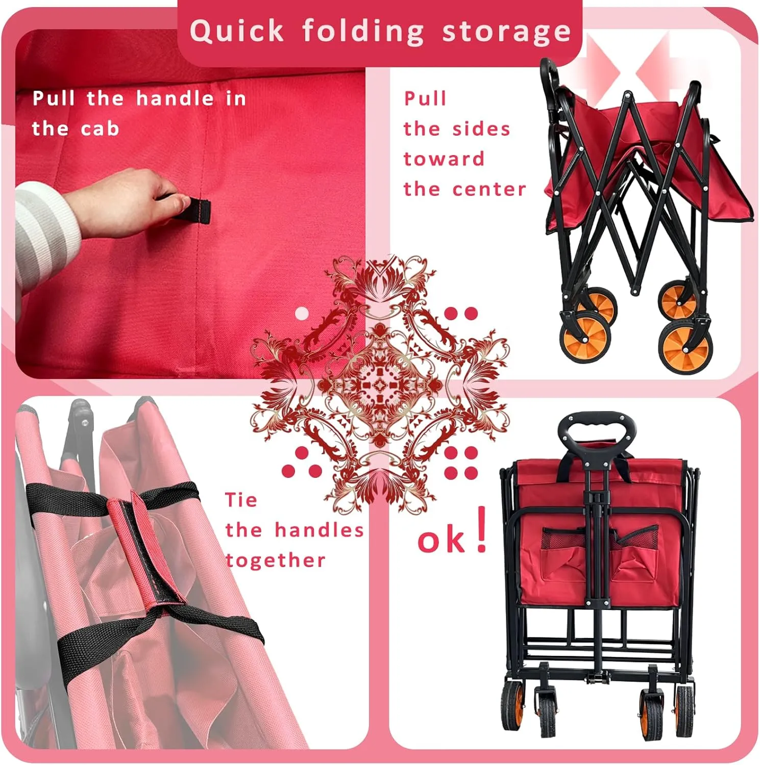 Small Tall Wagon Carts Collapsible/Folding/Foldable/for Apartment/Grocery/Travel/Camping/Shopping/Outdoor/Lightweight & Portable