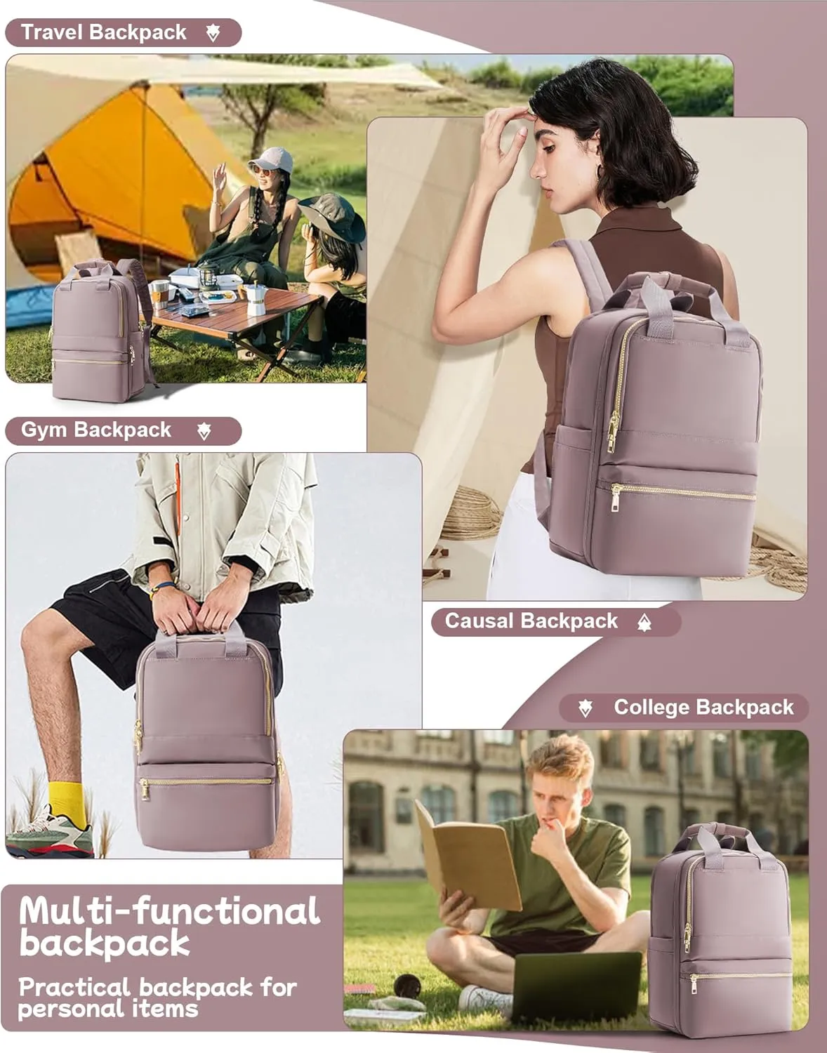 Small Travel Backpack For Women Travel Backpack Carry On Flight Approved Carry On Backpack Personal Item Travel Bag Laptop Teacher Backpack Work Backpack For Traveling On Airplane Pink Purple