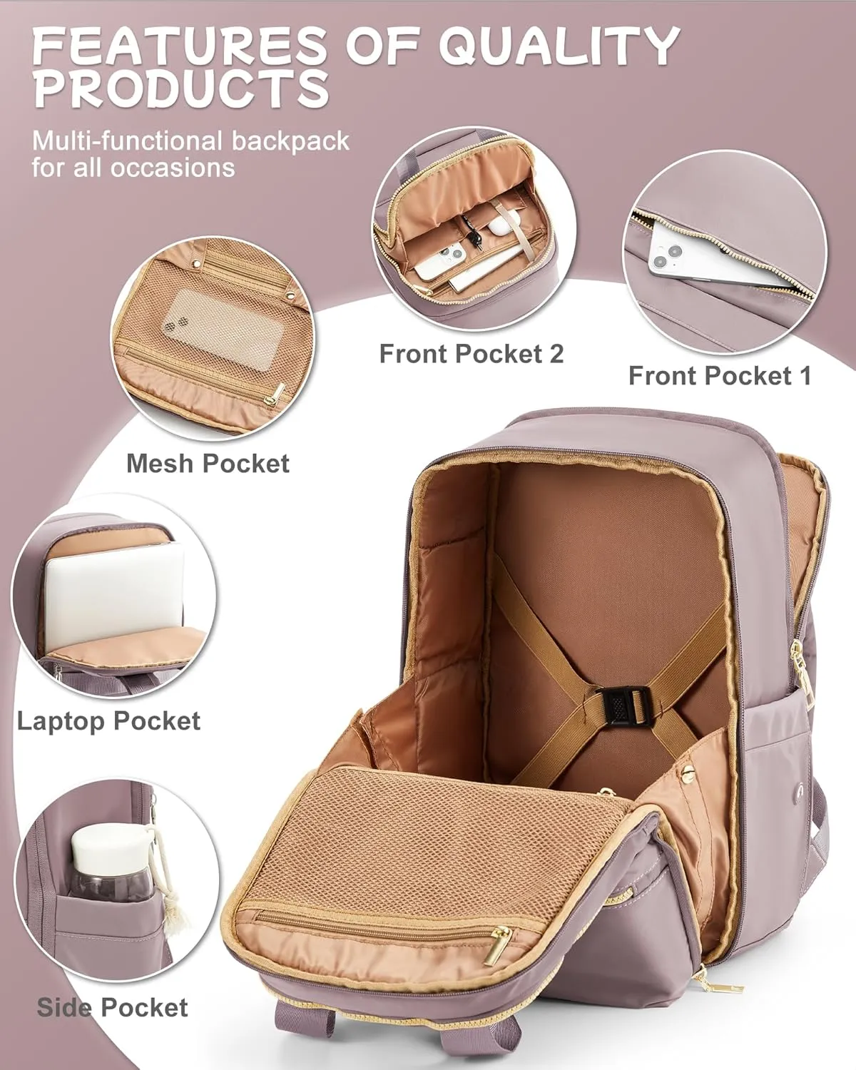 Small Travel Backpack For Women Travel Backpack Carry On Flight Approved Carry On Backpack Personal Item Travel Bag Laptop Teacher Backpack Work Backpack For Traveling On Airplane Pink Purple