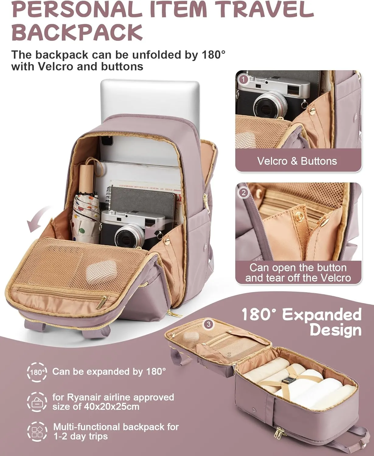 Small Travel Backpack For Women Travel Backpack Carry On Flight Approved Carry On Backpack Personal Item Travel Bag Laptop Teacher Backpack Work Backpack For Traveling On Airplane Pink Purple