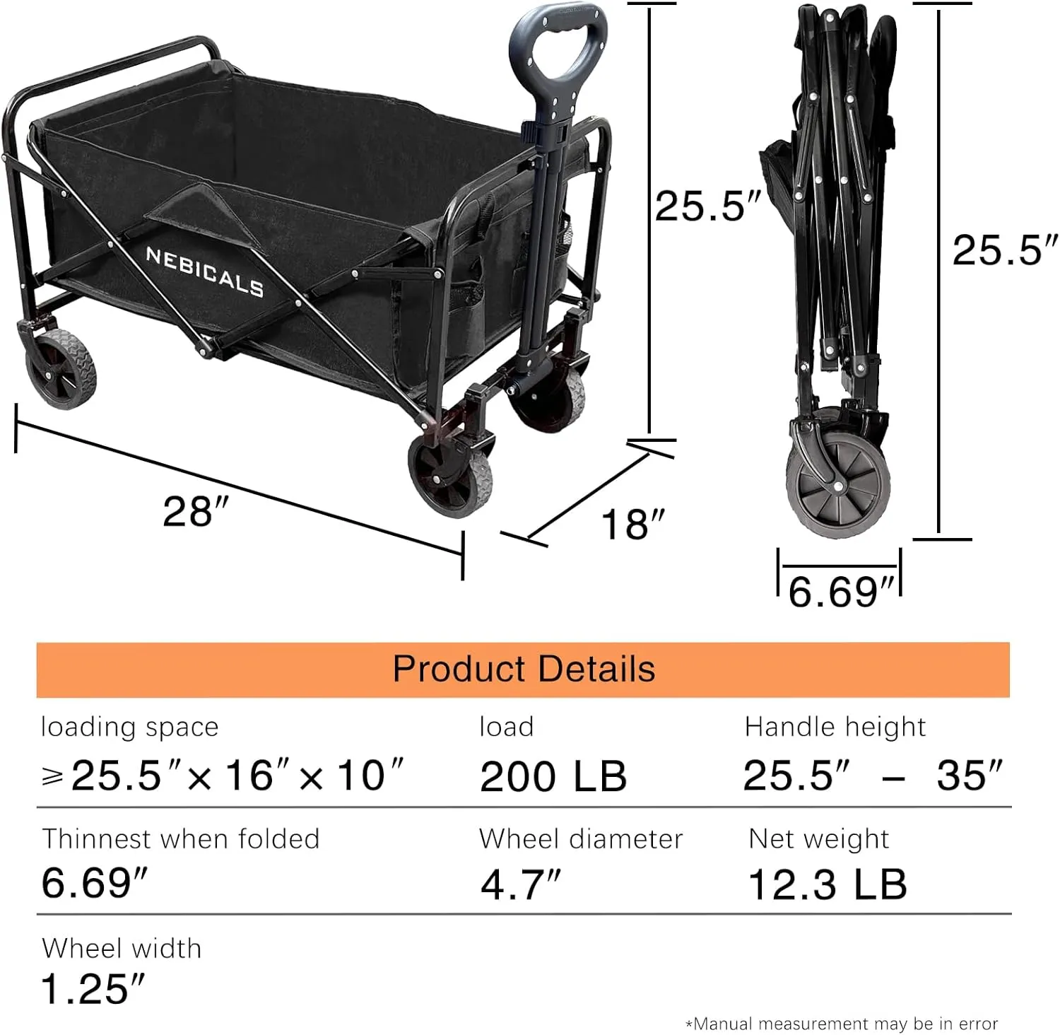 Small Wagon Carts Collapsible/Folding/Foldable/for Apartment/Grocery/Travel/Camping/Shopping/Outdoor/Lightweight & Portable