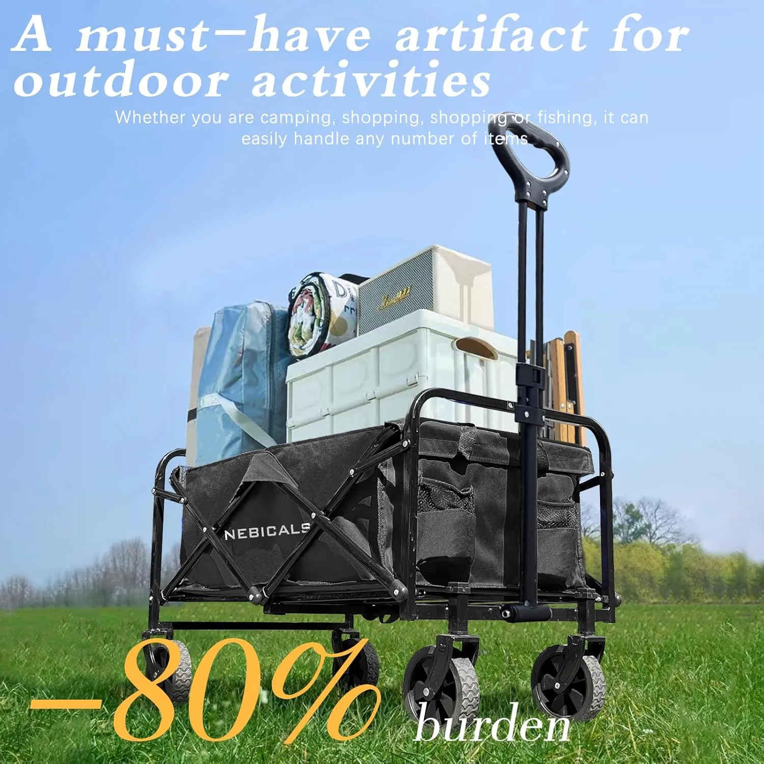 Small Wagon Carts Collapsible/Folding/Foldable/for Apartment/Grocery/Travel/Camping/Shopping/Outdoor/Lightweight & Portable