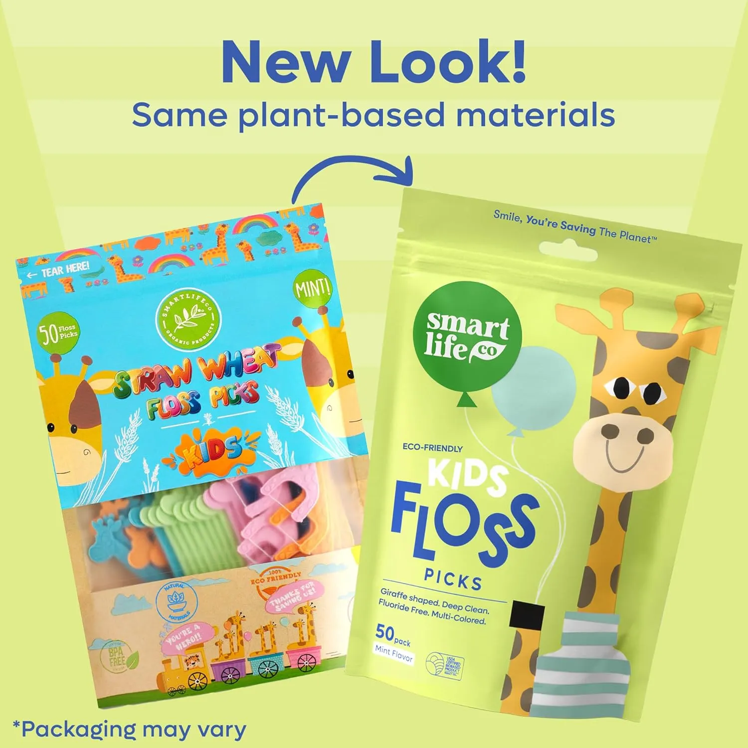 SmartLifeco Biodegradable Kids Flossers - Fluoride Free & Plant Based | Eco Friendly Dental Floss Picks for Children | Fun Animal Flossing Sticks for Toddlers Teeth | Compostable (100 Pack, Mint)